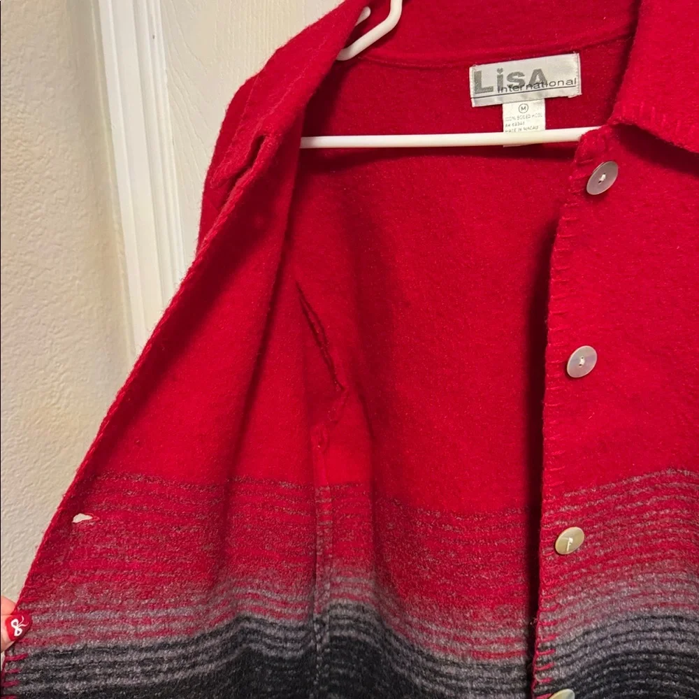 Vintage Lisa International Boiled Wool Button Down Jacket Women's M Colorblock